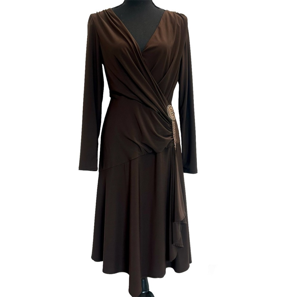 Frank Lyman chocolate brown A-line wrap dress Sz 14